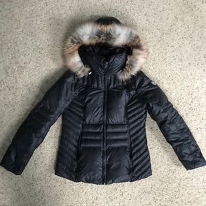 Guess Polyfill Puffer Faux Fur Trim Coat